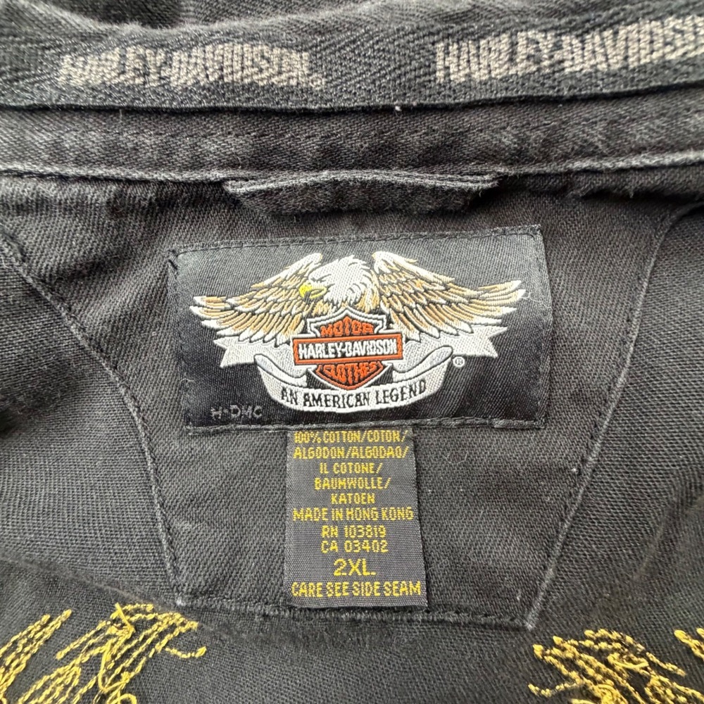 Vintage Harley Davidson Heavy Button‎ Down Shirt Size 2XL Eagle Shirt Black - Picture 5 of 16